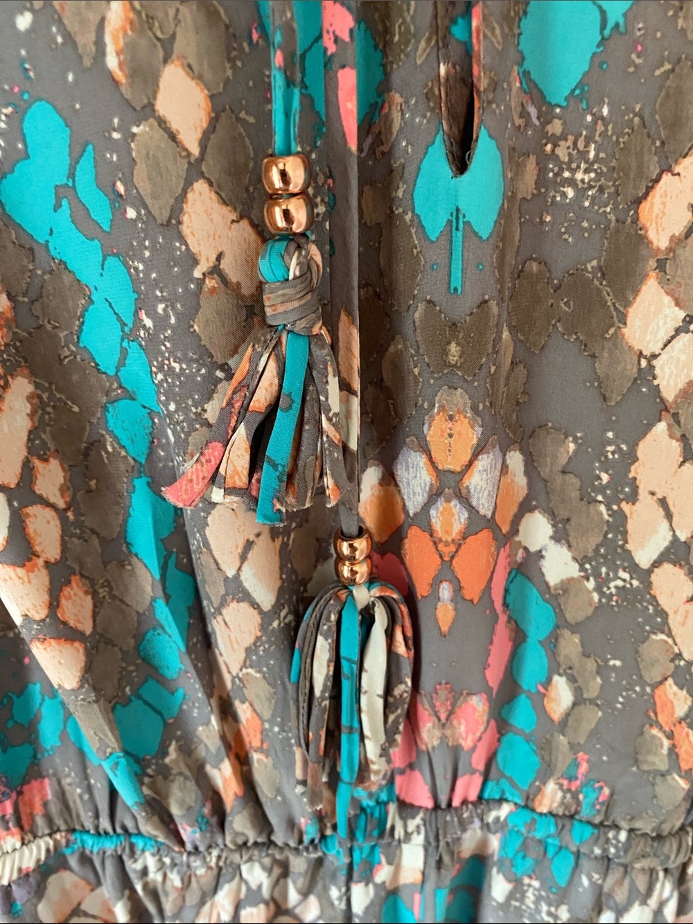 Alice & Trixie silk Coral Turquoise Miami Abstract Print Front Slit Maxi size L - Picture 7 of 14